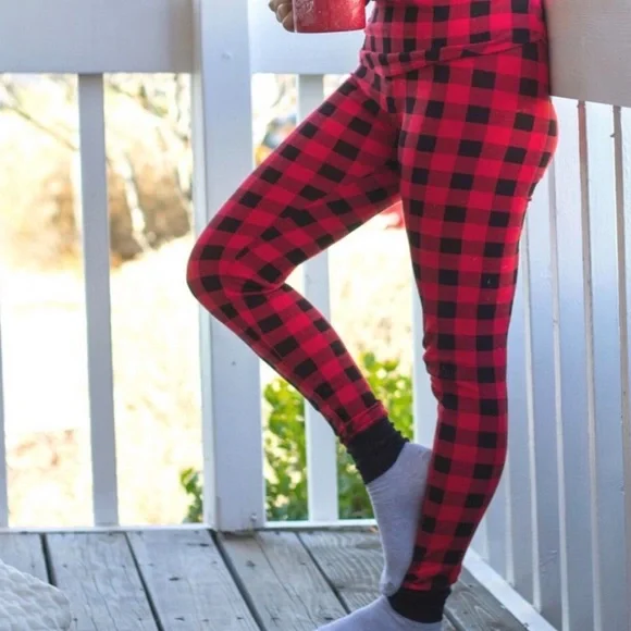 🎄Red Buffalo Plaid Thermal Waffle Pajama Pants Christmas Victoria’s Secret PINK - Picture 3 of 5